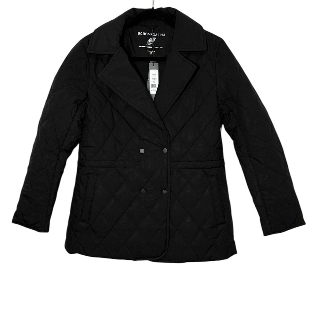 BCBGMaxAzria Women's Coat Black Quilted Double-Breasted Puffer - Picture 1 of 14